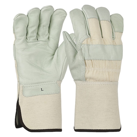 Leather Gloves, Cowhide, Gauntlet Cuff, Wing Thumb, Full Finger, Off-White, S, 12 PK MPN:8000