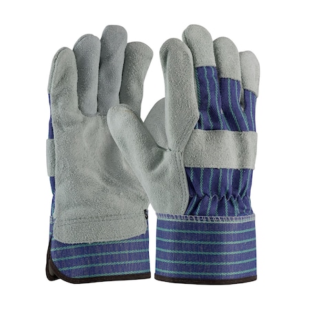 Leather Palm Gloves, Cowhide, Safety Cuff, Wing Thumb, Full Finger, Blue, L, 12 PK MPN:82-7563/L