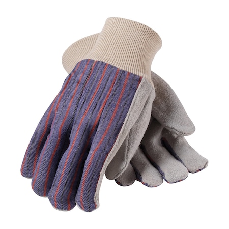Leather Palm Gloves, Cowhide, Knit Cuff, Straight Thumb, Full Finger, Blue, L, 12 PK MPN:86-4104