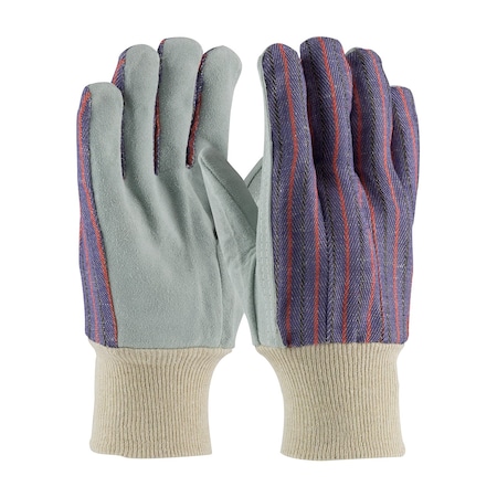 Leather Palm Gloves, Knit Wrist Cuff, Straight Thumb, Blue (Fabric), Ladies, 12 PK MPN:86-4104C