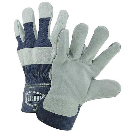Leather Palm Gloves, Cowhide, Safety Cuff, Wing Thumb, Full Finger, Blue, M, 12 PK MPN:IC5/M