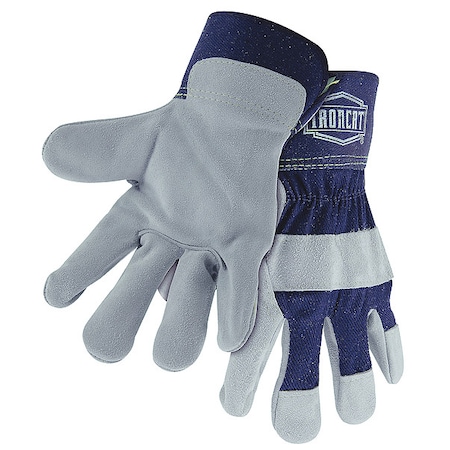 Leather Palm Gloves, Cowhide, Safety Cuff, Wing Thumb, Full Finger, Blue, S, 12 PK MPN:IC5/S