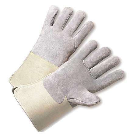 Leather Gloves, Cowhide, Gauntlet Cuff, Wing Thumb, Full Finger, Gray, M, 12 PK MPN:KS900-EA