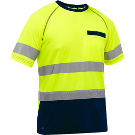 Bisley® Men's Short Sleeve T-Shirt with Navy Bottom Class 2 L Hi-Vis Yellow 312M1118T-YN/L