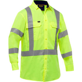 Bisley® Men's Long Sleeve Work Shirt with X-Airflow™ & X-Back Class 3 L Hi-Vis Yellow 313M6490X-Y/L
