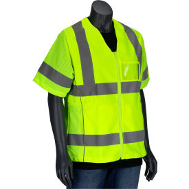 Pip® Contoured Vest w/ Adj. Waist Solid Front & Mesh Back Class 3 S Hi-Vis Yellow 303-0313-LY/S
