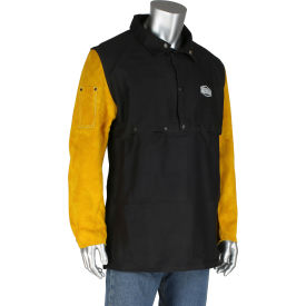 Ironcat® FR Cotton Leather Cape Sleeve Apron w/ Black Anodized Snap Dark Brown S 8051/S
