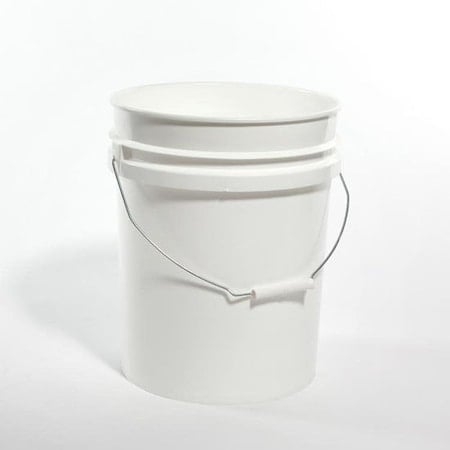 Open Head Pail, HDPE, White, 5 gal., Height: 14-9/16