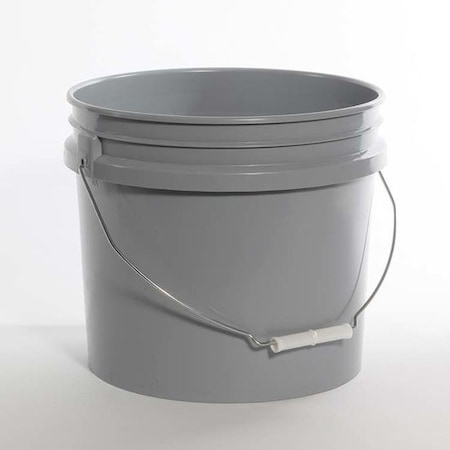 Open Head Pail, HDPE, Gray, 3.5 gal., Height: 10-1/2