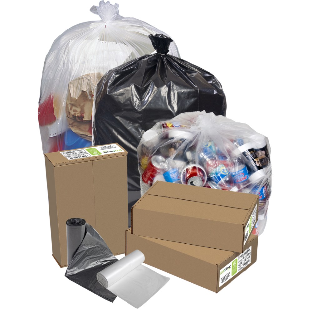Pitt Plastics PCR Low Density EcoStrong Plus Trash Bags, 60 Gallon, Clear, Pack Of 100 Trash Bags MPN:PCRL3858SHN