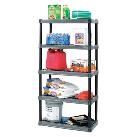 Freestanding Plastic Shelving, Open Style, 18 in D, 36 in W, 74 in H, 5 Shelves, Gray MPN:PLA9618SB