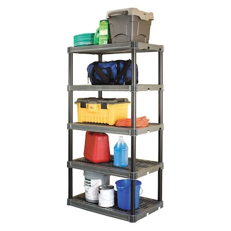 Freestanding Plastic Shelving, Open Style, 24 in D, 36 in W, 74 in H, 5 Shelves, Gray MPN:PLA9624SB
