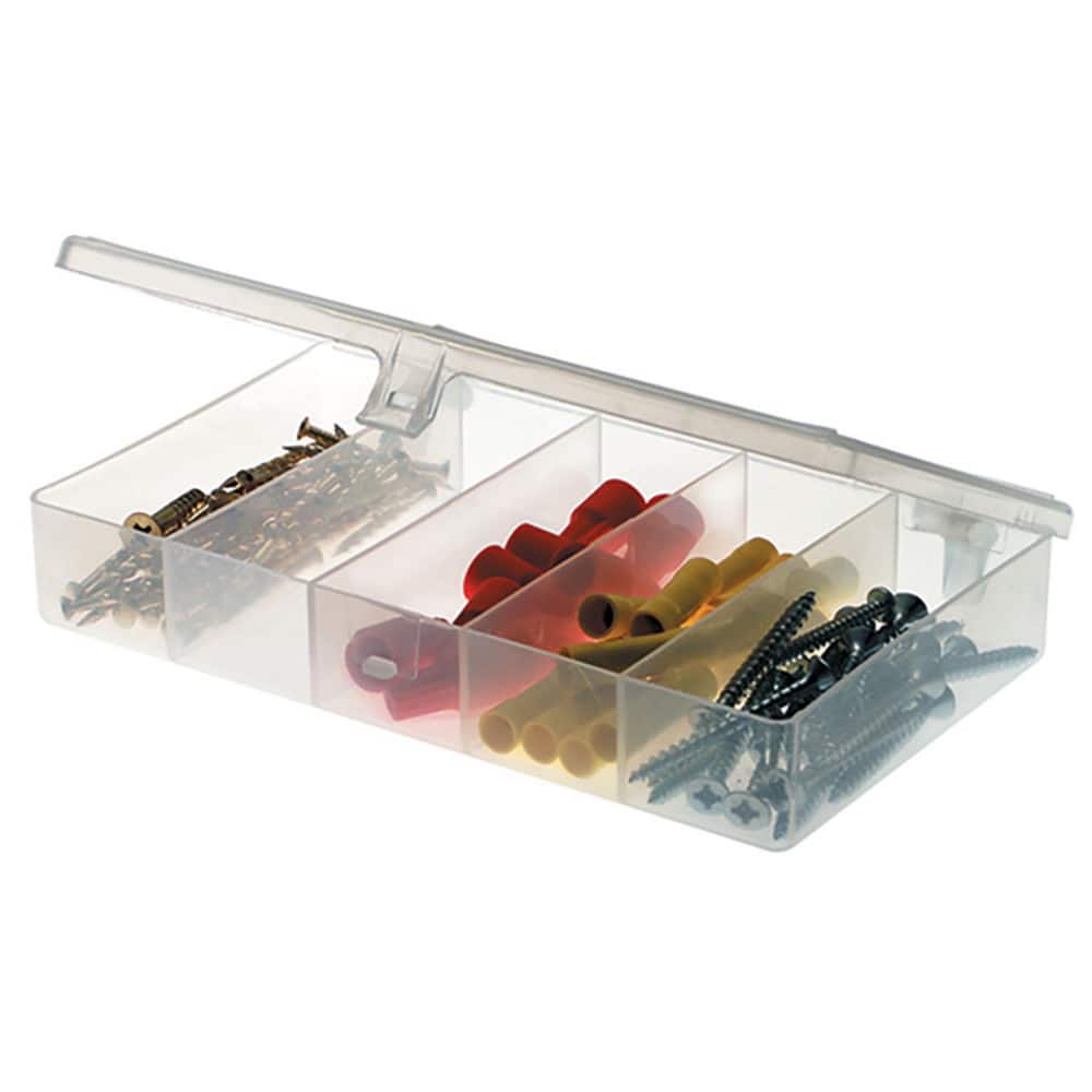 Small Parts Boxes & Organizers; Product Type: Compartment Box ; Lock Type: Tension Latch ; Width (Inch): 4 ; Number of Dividers: 4 ; Removable Dividers: No ; Color: Clear MPN:344985