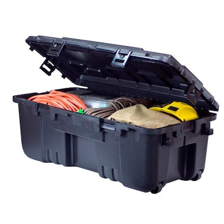 Stackable Storage Trunk W/ Lid, 27 gal, 37-3/4 in L x 18-1/4 in W x 14 in H, Black, Plastic MPN:181973