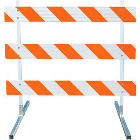 Plasticade Type III Barricade W/ Plastic Uprights & Steel Tube Feet HIP Striped Sheeting 72'' L 3306-HIP-LR-DRILL-KIT