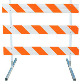 Plasticade Type III Barricade W/ Plastic Uprights & Steel Square Feet Engineer Striped 96'' L 3308-EG-LR-DRILL-KIT