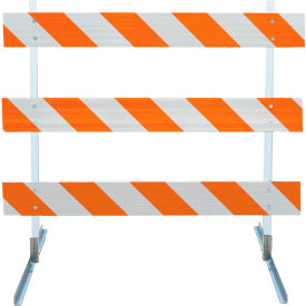 Plasticade Type III Barricade W/ Plastic Uprights & Angle Iron Feet HIP Striped Sheeting 96'' L 3408-HIP-LR-DRILL-KIT