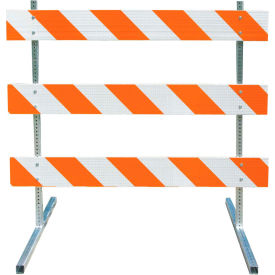 Plasticade Type III Barricade W/ Steel Square Tube Uprights & Feet HIP Striped Sheeting 96'' L 3508-HIP-LR-DRILL-KIT