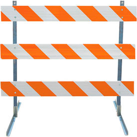 Plasticade Type III Barricade W/ Angle Iron Uprights & Feet Engineer Striped Sheeting 72'' L 3906-EG-LR-DRILL-KIT