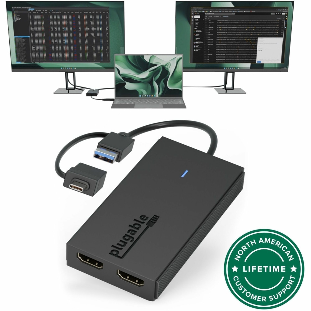 Plugable USB 3.0 or USB C to HDMI Adapter for Dual Monitors, Universal Video Graphics Adapter for Mac and Windows, Thunderbolt 3 / 4, USB 3.0 or USB-C MPN:UGA-HDMI-2S