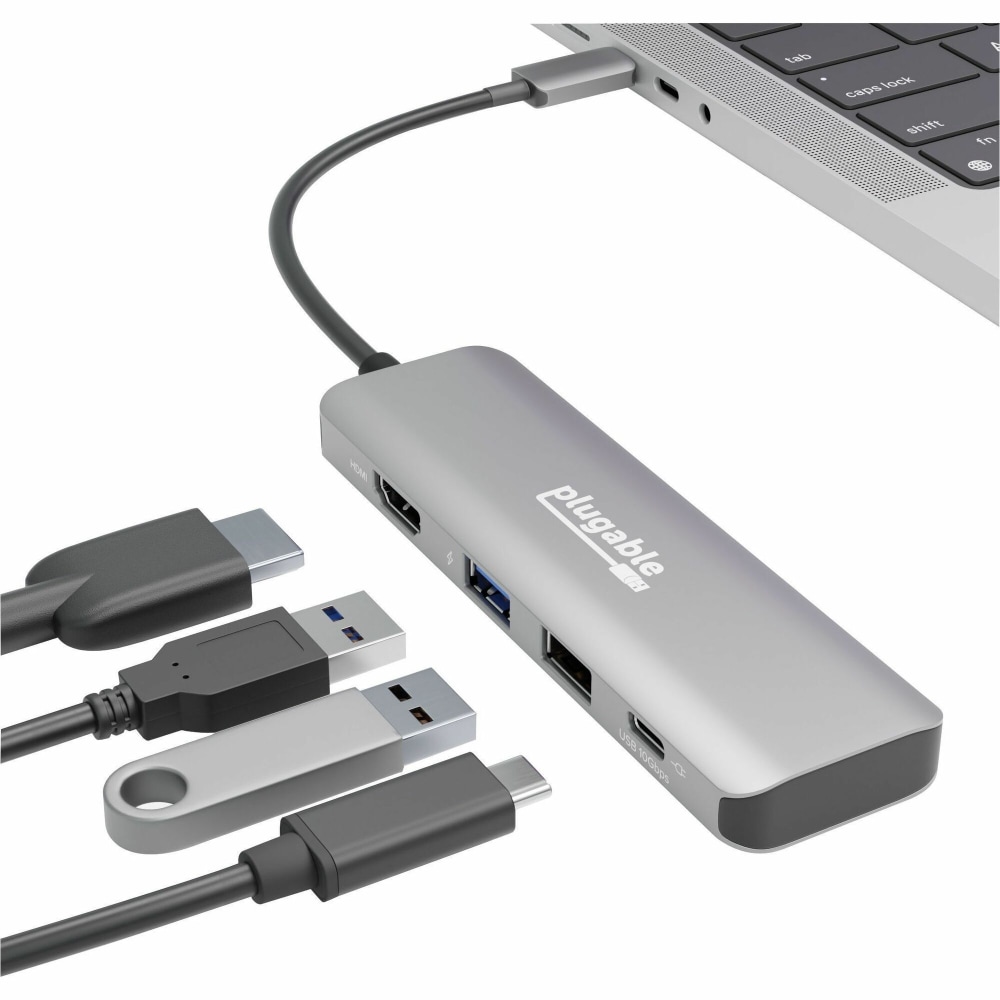 Plugable USB C Hub Multiport Adapter, 4 in 1, 100W Pass Through Charging USB C to HDMI 4K 60Hz - Multi USB Port Hub - USBC4IN1 MPN:USBC-4IN1