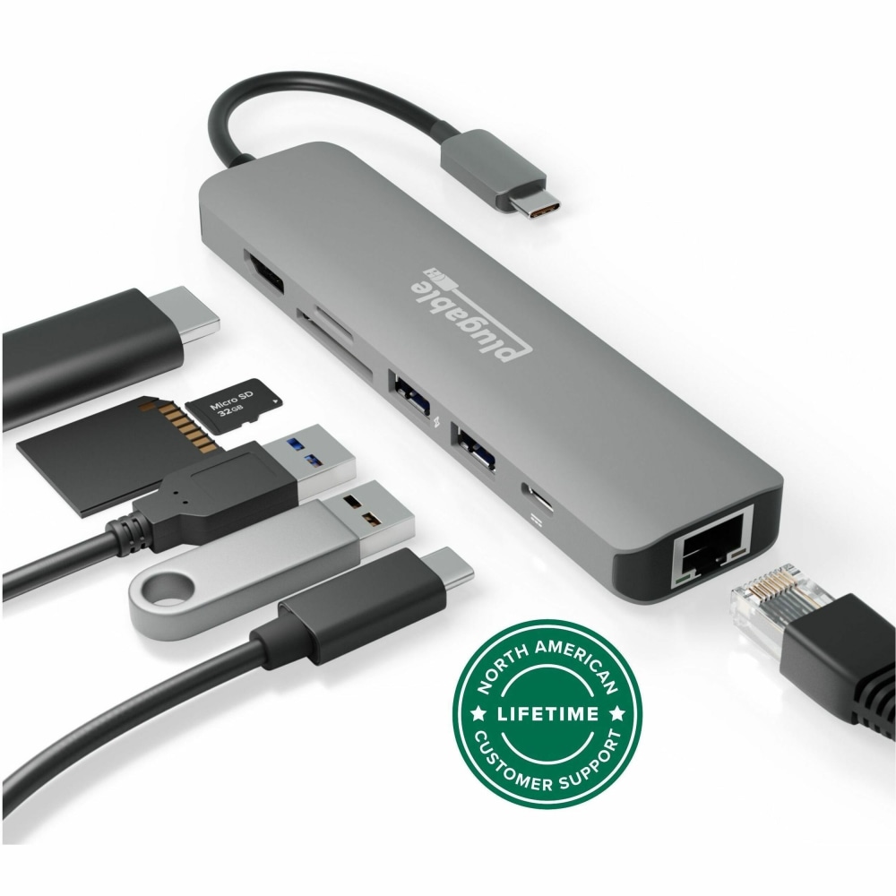 7 in 1 USB C Hub Multiport Adapter with Ethernet (92W Charging, Gigabit Ethernet, 4K HDMI, 2x USB, SD/microSD) MPN:USBC-7IN1E