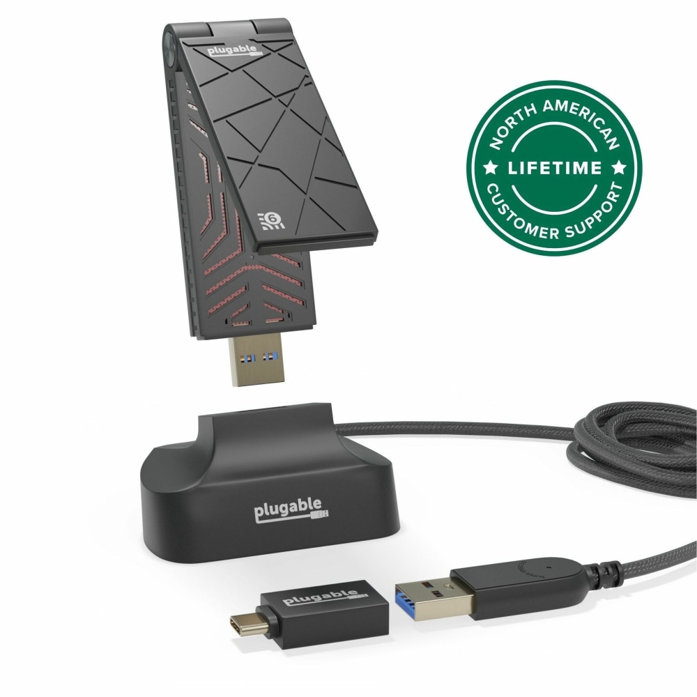 Plugable WiFi 6 USB WiFi Adapter for Desktop PC and Laptops, AX1800 USB 3.0 and USB C - Wireless Adapter with 2.4 GHz + 5GHz Dual Band Connection MPN:USB-WIFIAX