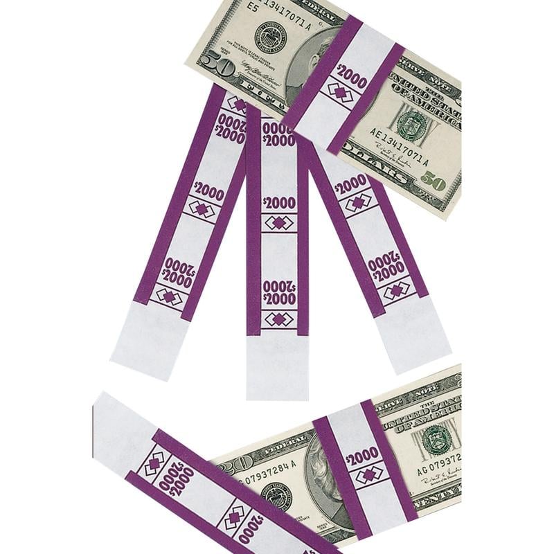 PM Company Currency Bands, $2,000.00, Violet, Pack Of 1,000 (Min Order Qty 7) MPN:94190065