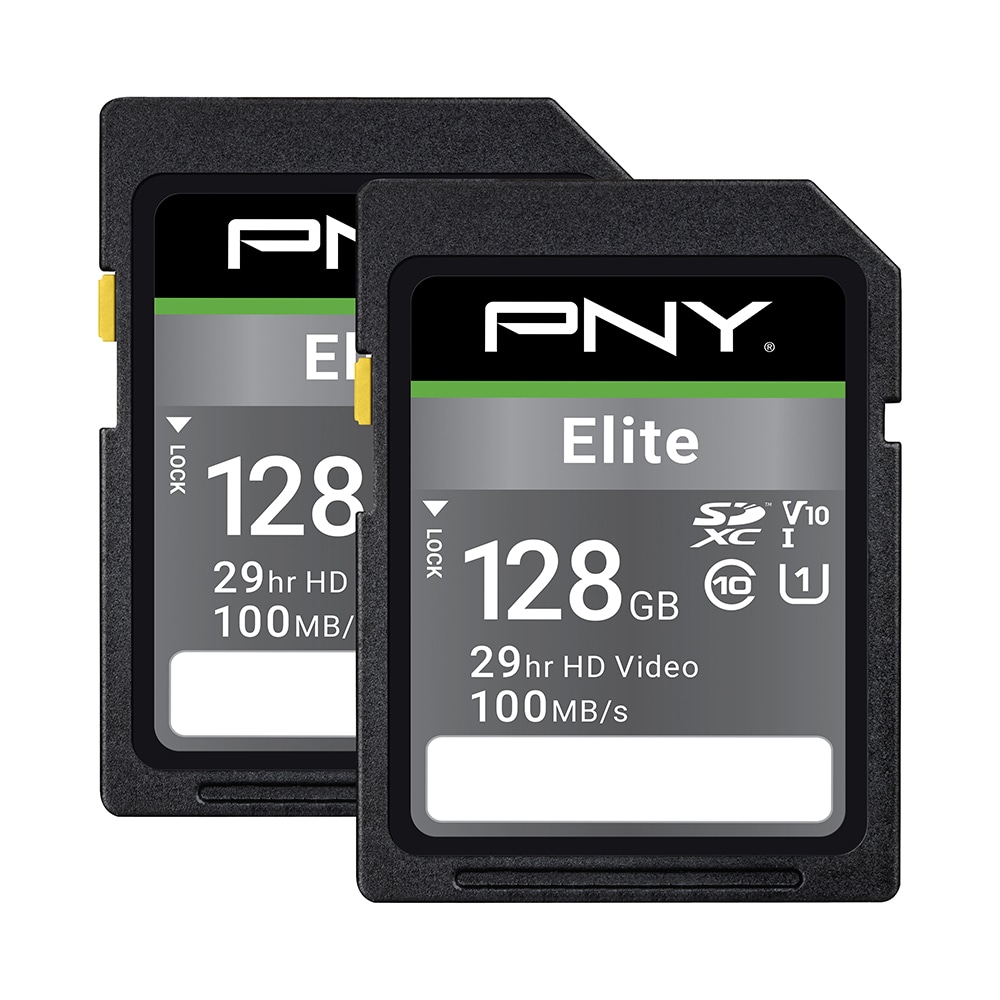 PNY Elite Class 10 U1 V10 100 Mbps SDXC Flash Memory Cards, 128GB, Pack Of 2 Memory Cards MPN:P-SD128X2U1100EL-GE
