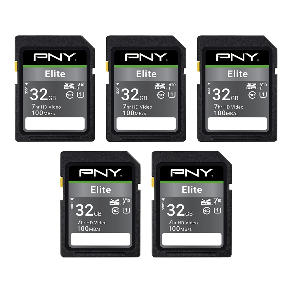 PNY Elite Class 10 U1 V10 SDHC Flash Memory Cards, 32GB, Pack Of 5 Memory Cards MPN:P-SD32GX5U1100EL-GE