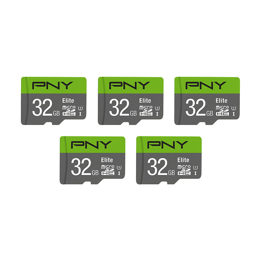 PNY Elite Class 10 U1 100 Mbps microSDHC Flash Memory Cards, 32GB, Pack Of 5 Memory Cards MPN:P-SDU32GX5U1100EL-MP