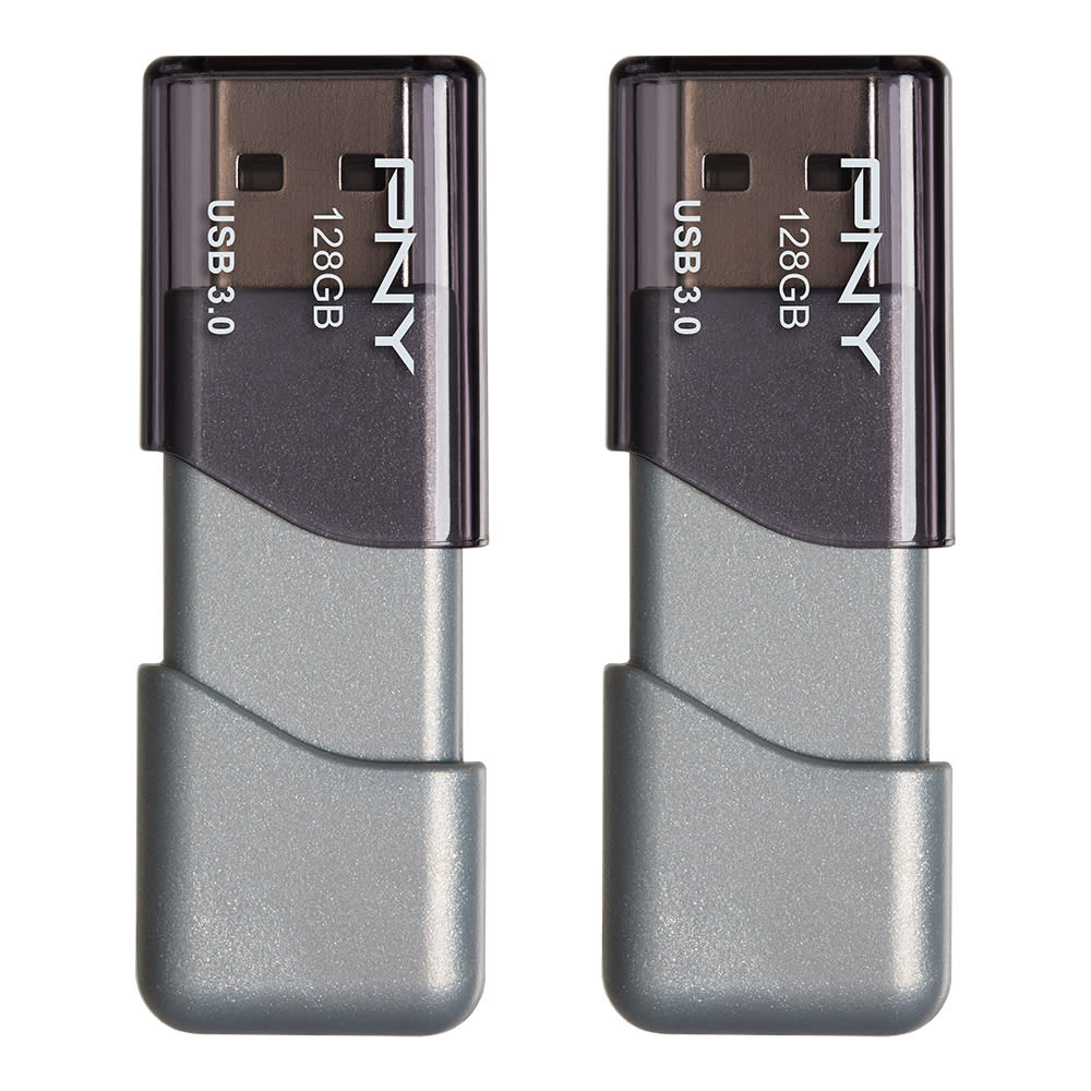PNY Turbo Attache 3 USB 3.0 Flash Drives, 128GB, Silver, Pack Of 2 Drives MPN:P-FD128X2TBOP-MP