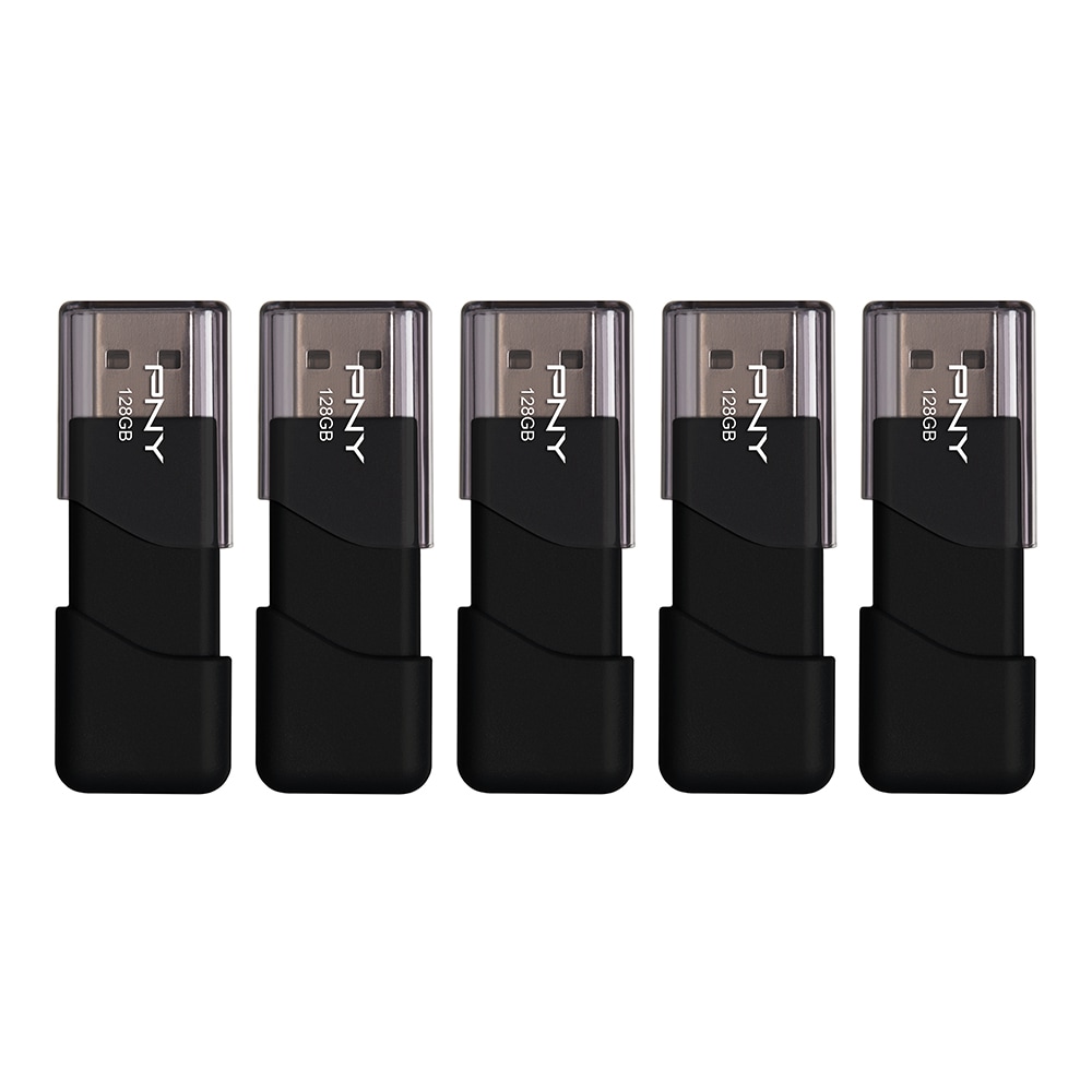PNY Attache 3 USB 2.0 Flash Drives, 128GB, Black, Pack Of 5 Drives MPN:P-FD128X5ATT03-MP