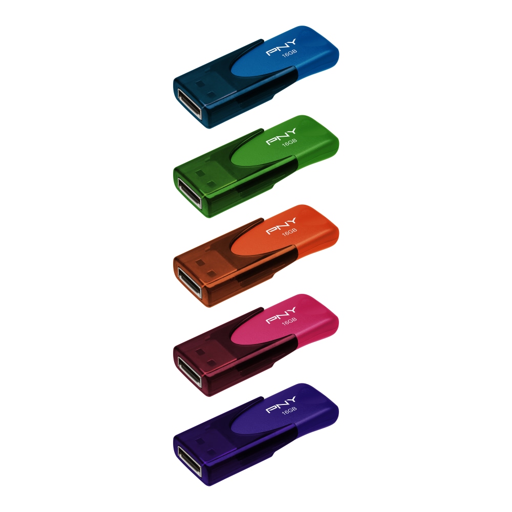 PNY Attache 4 USB 2.0 Flash Drives, 16GB, Assorted Colors, Pack Of 5 Drives MPN:P-FD16GX5ATT4MC-EF