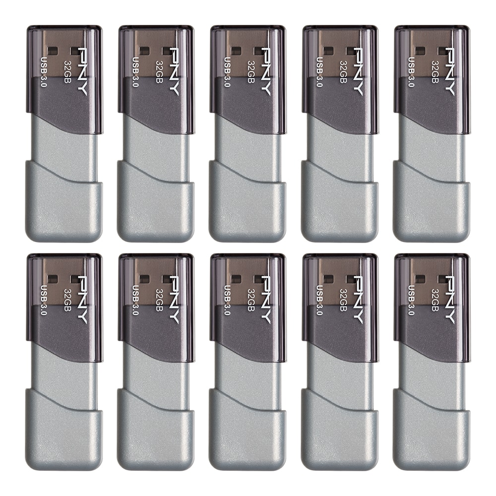 PNY Turbo Attache 3 USB 3.0 Flash Drives, 32GB, Silver, Pack Of 10 Flash Drives MPN:P-FD32GX10TBOP-MP
