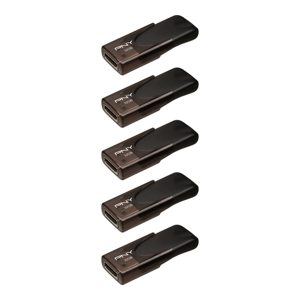 PNY Attache 4 USB 2.0 Flash Drives, 32GB, Black, Pack Of 5 Drives MPN:P-FD32GX5ATT4-EF