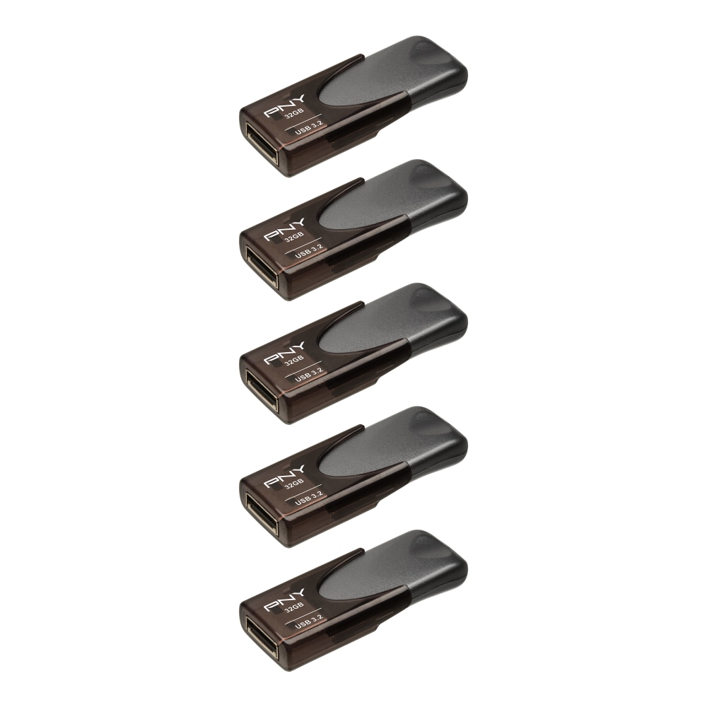 PNY Elite Turbo Attache 4 USB 3.2 Flash Drives, 32 GB, Dark Gray, Pack Of 5 Flash Drives MPN:P-FD32GX5TBAT4-EF