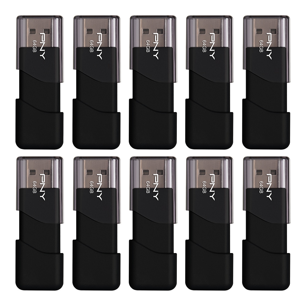 PNY Attache 3 USB 2.0 Flash Drives, 64GB, Black, Pack Of 10 Drives MPN:P-FD64GX10ATT03-MP