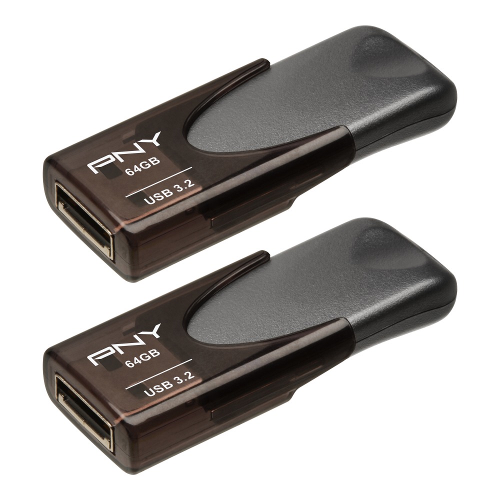 PNY Elite Turbo Attache 4 USB 3.2 Flash Drives, 64 GB, Dark Gray, Pack Of 2 Flash Drives MPN:P-FD64GX2TBAT4-GE
