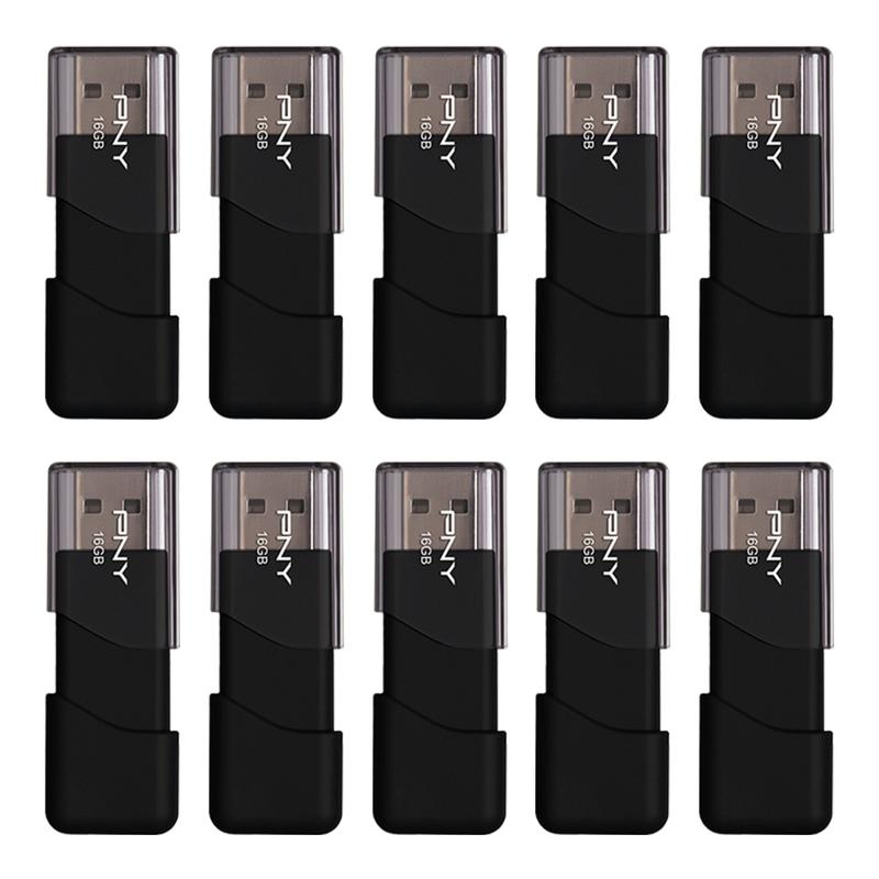 PNY Attache 3 USB 2.0 Flash Drives, 16GB, Black, Pack Of 10 Flash Drives MPN:P-FD16GX10ATT03-MP