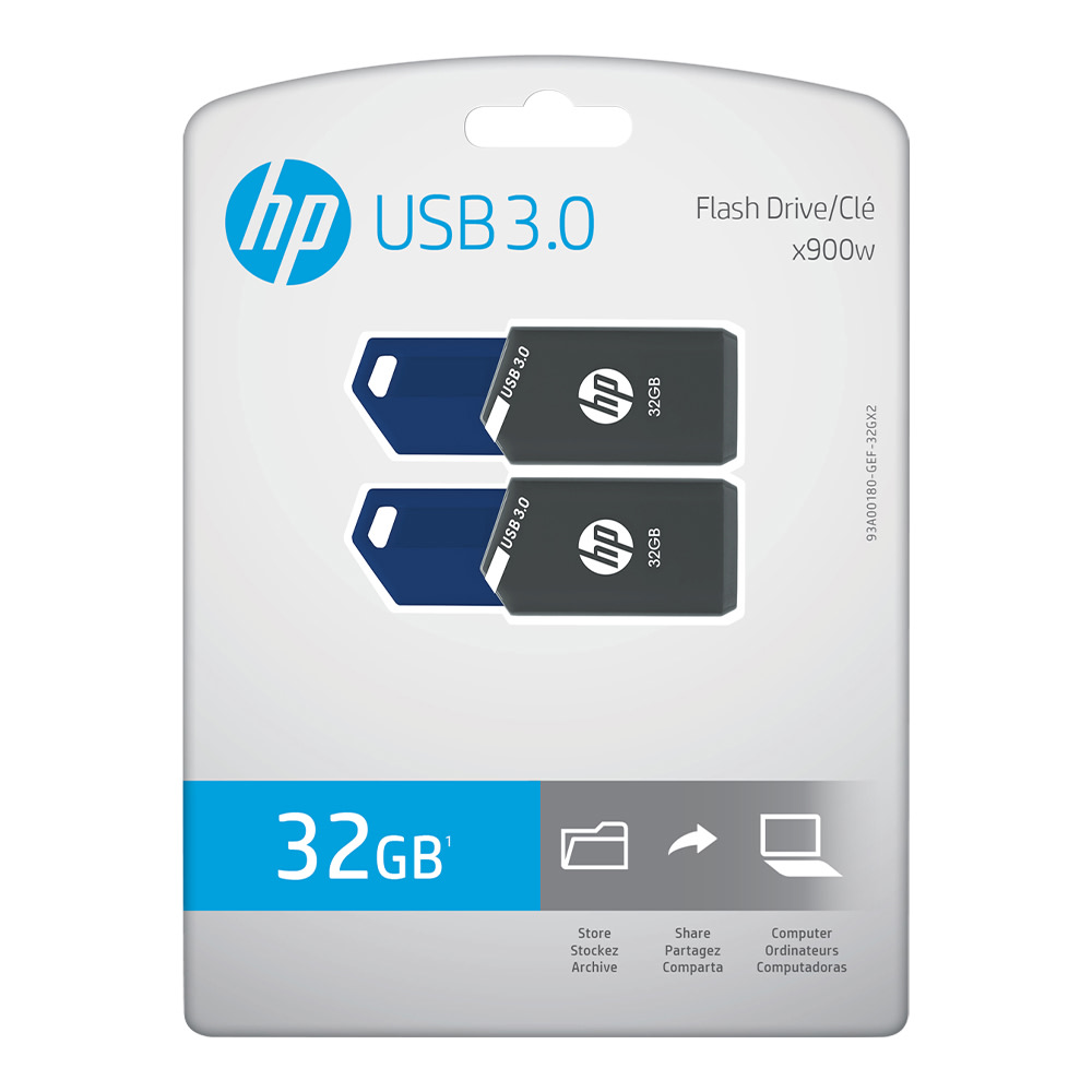 HP x900w USB 3.0 Flash Drives, 32GB, Gray/Blue, Pack Of 2 Flash Drives (Min Order Qty 5) MPN:P-FD32GX2HP900-GE