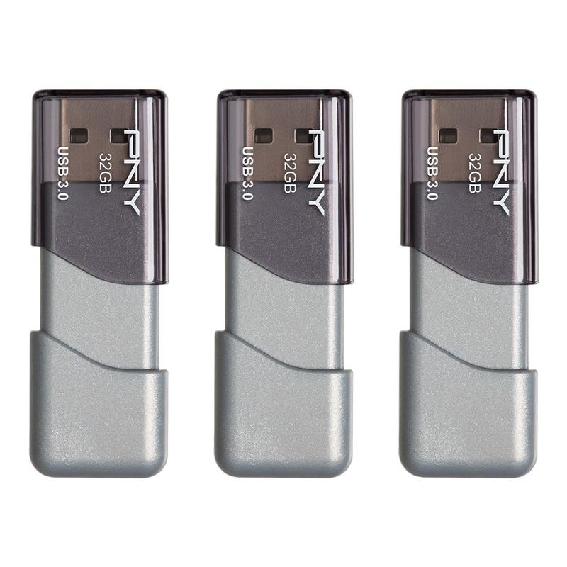 PNY Turbo Attache 3 USB 3.0 Flash Drives, 32GB, Silver, Pack Of 3 Drives MPN:P-FD32GX3TBOP-MP
