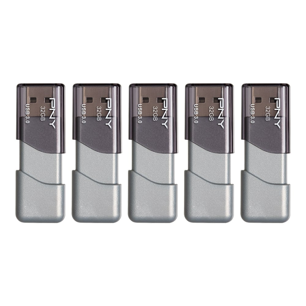PNY Turbo Attache 3 USB 3.0 Flash Drives, 32GB, Silver, Pack Of 5 Drives MPN:P-FD32GX5TBOP-MP