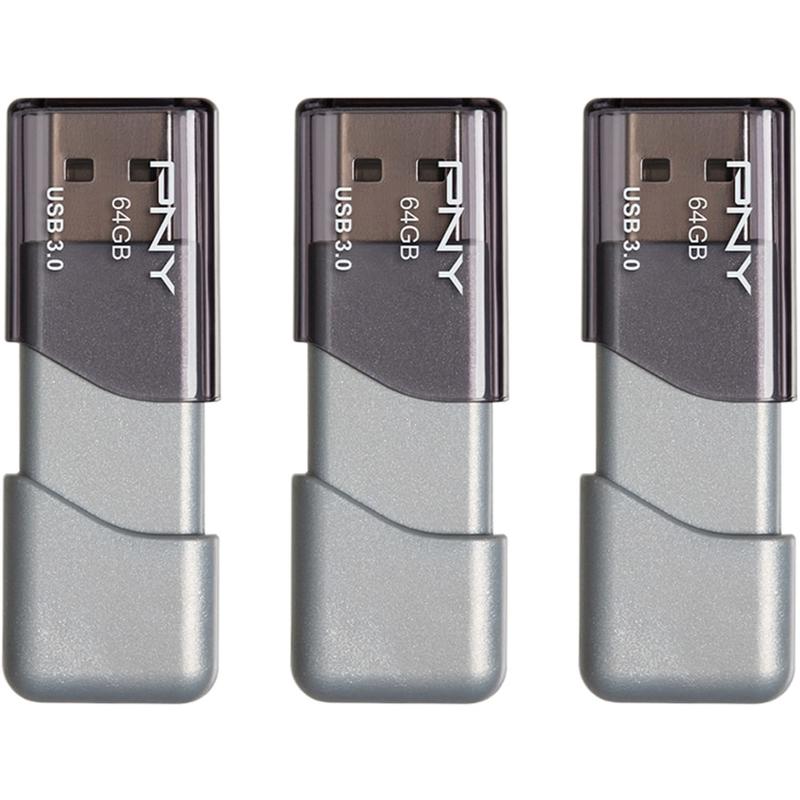 PNY Turbo Attache 3 USB 3.0 Flash Drive, 64 GB, Silver, Pack Of 3 MPN:P-FD64GX3TBOP-MP