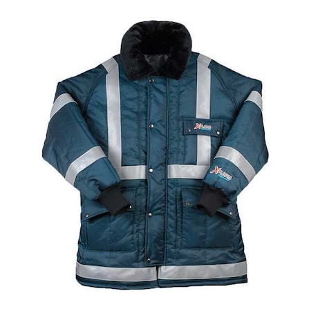 Men's Coat, 840 Denier Coated Nylon, Zipper with Snap, Navy/Silver, 5XL MPN:34029REF