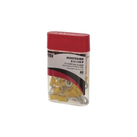Ring Terminal, 1/4 in Stud Size, 10 AWG, 300 V, Vinyl Insulated, Yellow, 40 PK MPN:R12-14V-P