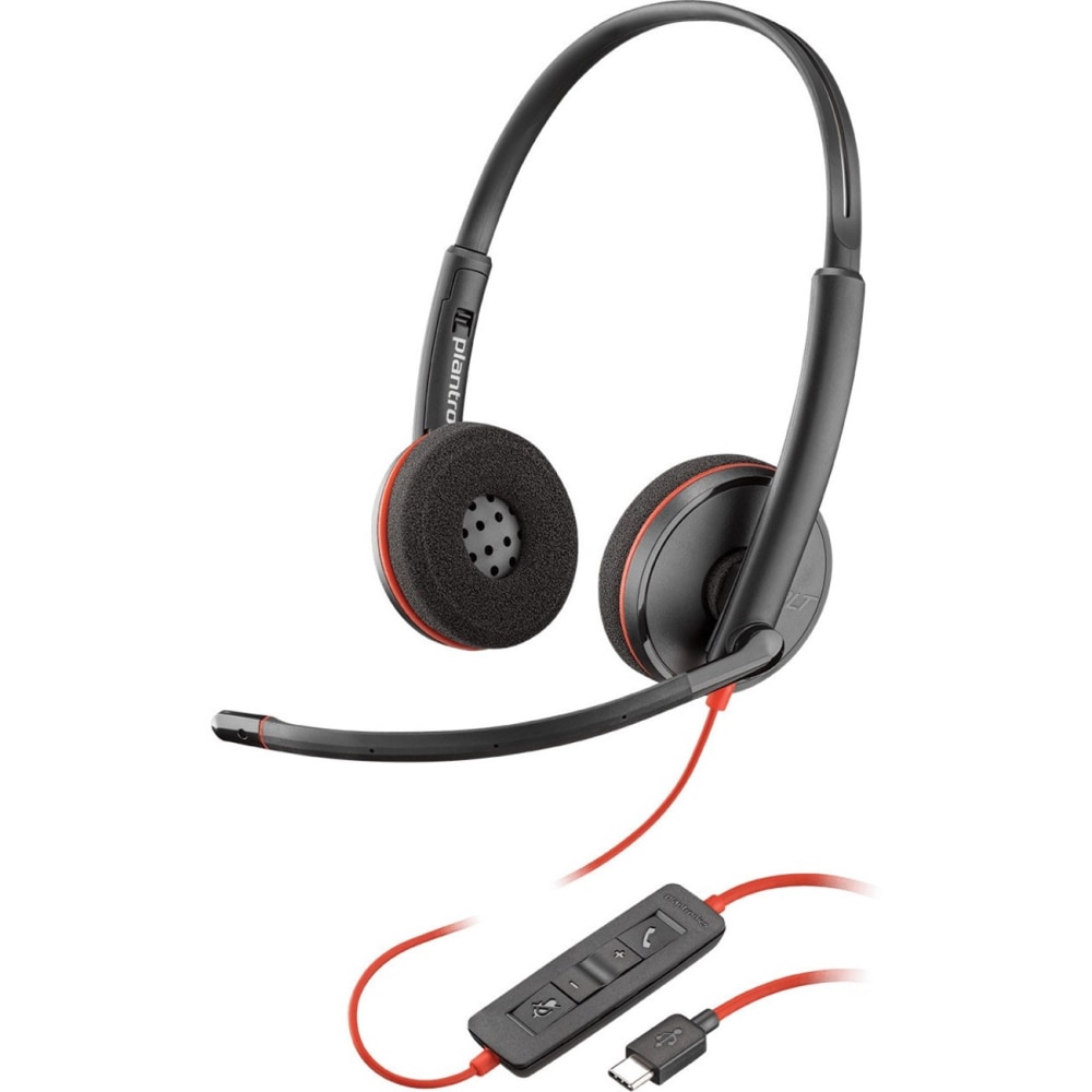Poly Blackwire C3220 Headset - Stereo - USB Type C - Wired - 32 Ohm - 20 Hz - 20 kHz - Over-the-head, Over-the-ear - Binaural - Supra-aural - 5.20 ft Cable - Noise Cancelling Microphone - Black (Min Order Qty 2) MPN:80S07AA