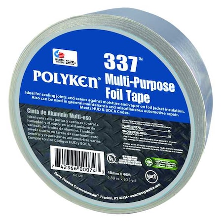 Foil Tape, Aluminum, 50-1/4 yd L, 1-7/8 in W MPN:337