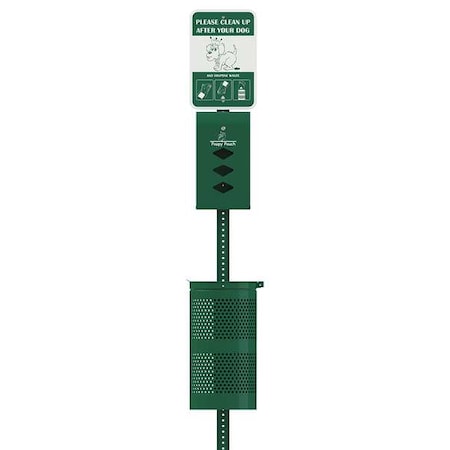 Pet Waste Station, Vertical, Green, 17 gal. MPN:PP-SD-01-3R200-WP