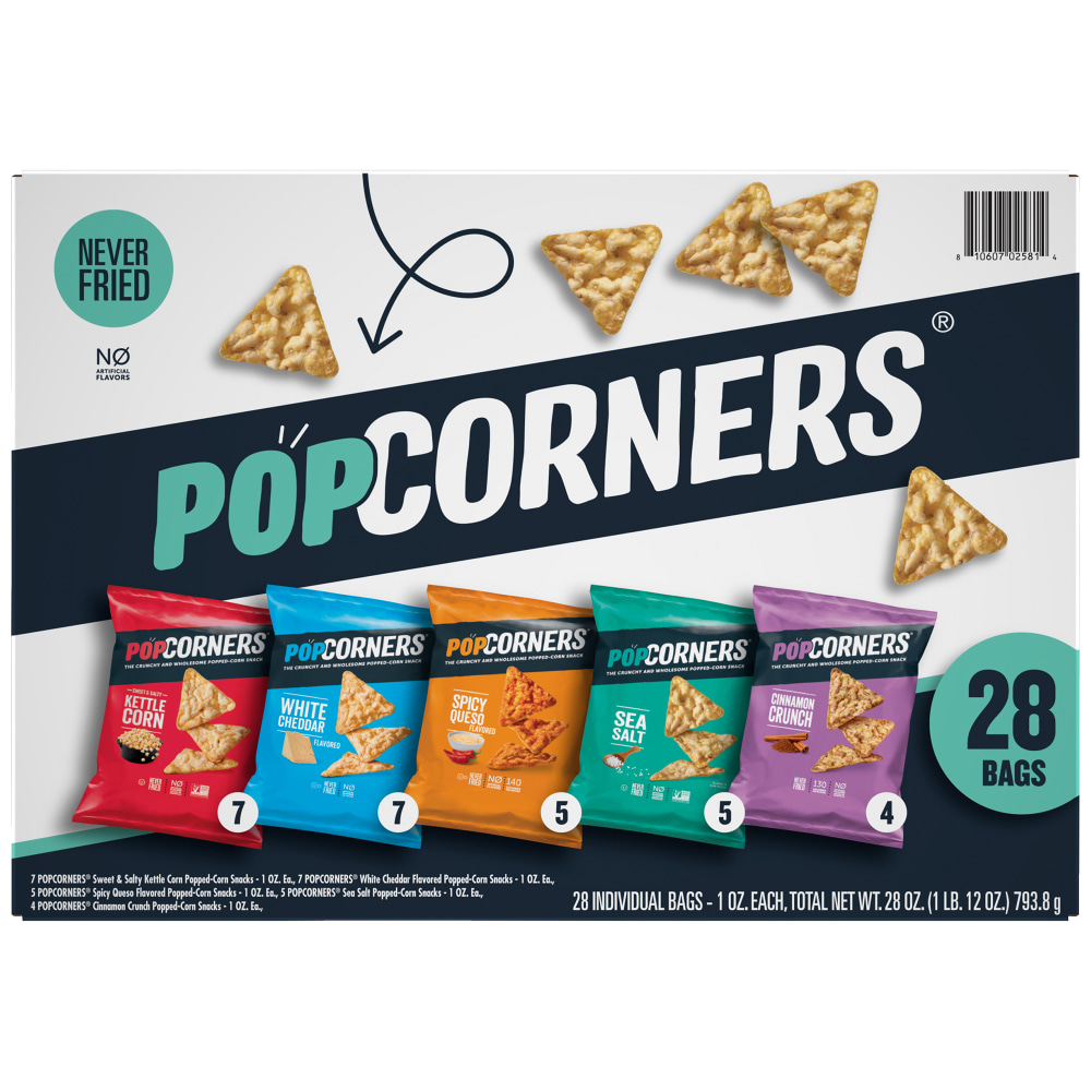 PopCorners 4-Flavor Popped Corn Chips Snacks Variety Pack, Box Of 28 Bags MPN:810607024510